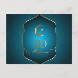 Cartão Postal De Festividades Elegante Eid Mubarak Crescent Star Frame Blue