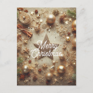 Cartão Postal De Festividades Elegante Feliz Natal Dourado Estrela Glitter