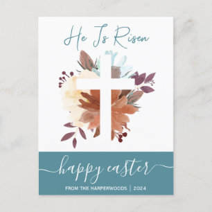 Cartão Postal De Festividades Elegante Floral Felz pascoa Cross Christian
