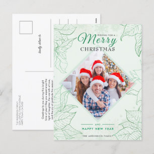 Cartão Postal De Festividades Elegante Floral Poinsettia Green Foto Natal