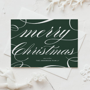 Cartão Postal De Festividades Elegante Floral Script Natal Feliz Verde