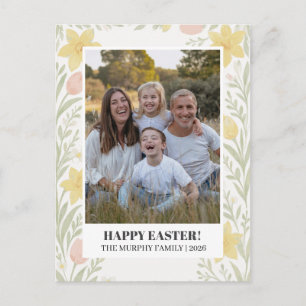 Cartão Postal De Festividades Elegante Foto Colorida Floral Simples de Família d