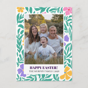 Cartão Postal De Festividades Elegante Foto de Família de Páscoa Floral Colorida