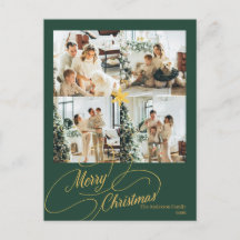 Elegante Foto de Natal Verde e Dourado - 