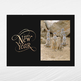 Cartão Postal De Festividades Elegante Foto de Suricata de Ano Novo em Ouro