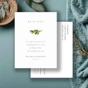 Cartão Postal De Festividades Elegante Galho de Pinheiro Mínimo Natal Acredite