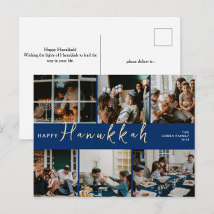 Cartão Postal De Festividades Elegante Hanukkah Typografia Blue Family Photo