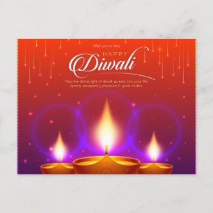 Cartão Postal De Festividades Elegante Happy Diwali, Festival de Luz do Diya Dou