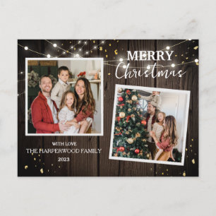 Cartão Postal De Festividades Elegante Madeira Rústica Natal Família 2 Foto