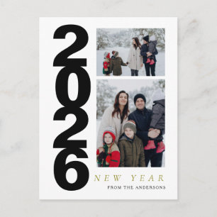 Cartão Postal De Festividades Elegante Mínimo Feliz Ano Novo Família 2 Foto