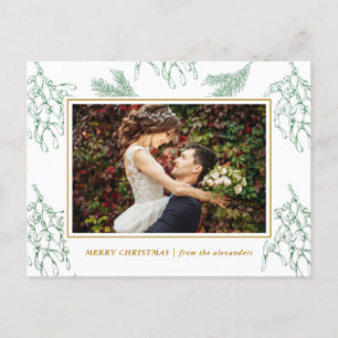 Cartão Postal De Festividades Elegante Mistletoe Green e Dourado Natal