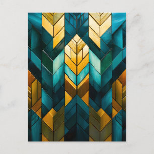 Cartão Postal De Festividades Elegante Moderno Abstrato Dourado Verde-Geométrico