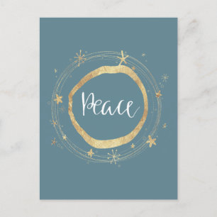 Cartão Postal De Festividades Elegante Moderno Blue Dourado Star Peace