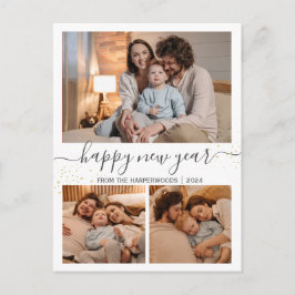 Cartão Postal De Festividades Elegante Moderno Feliz Ano Novo Preto 3 Colagem