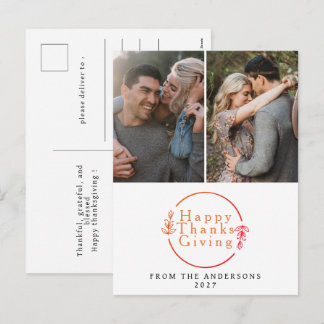 Cartão Postal De Festividades Elegante Moderno Feliz Dia de Ação de Graças Outon