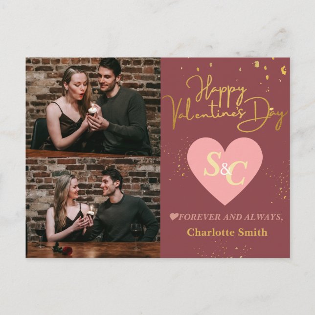 Cartão Postal De Festividades Elegante Monograma dia de os namorados de Amor (Frente)