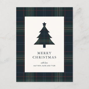 Cartão Postal De Festividades Elegante Natal Azul Marinho e Xadrez Verde