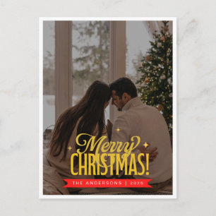 Cartão Postal De Festividades Elegante Natal Feliz com Foto Completa em Letra Do