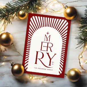 Cartão Postal De Festividades Elegante Natal Feliz Vintage Vermelho e Branco