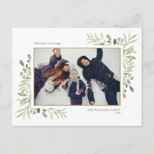 Cartão Postal De Festividades Elegante Papel de Parede Floral Verde Água Natal