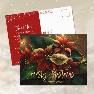 Cartão Postal De Festividades Elegante Poinsettias Business Natal Obrigado