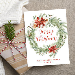 Cartão Postal De Festividades Elegante Poinsettias e Greenery Não Foto