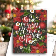 Elegante Red Poinsettia Floral Moderna Script Chic