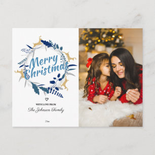 Cartão Postal De Festividades Elegante Reindeer Floral Christmas Wreath Photo