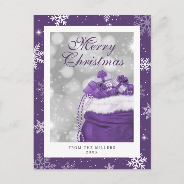 Cartão Postal De Festividades Elegante Roxo Roxo Floco de Neve Feliz Natal (Frente)
