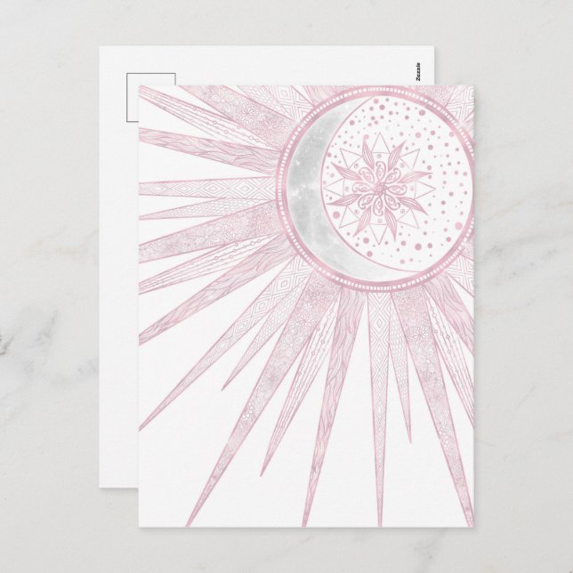 Cartão Postal De Festividades Elegante Sun Moon Doodle Mandala White Design (Frente/Verso)