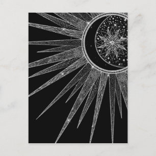Cartão Postal De Festividades Elegante Sun Moon Mandala Black Design