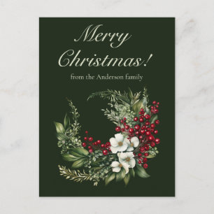 Cartão Postal De Festividades Elegante Verde de Inverno Feliz Natal Não Foto