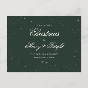 Cartão Postal De Festividades Elegante Verde e Dourado