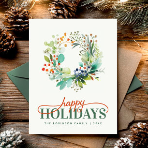 Cartão Postal De Festividades Elegante Verde Natalino Botânico