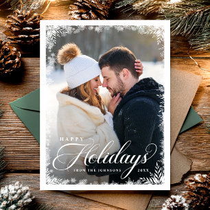 Cartão Postal De Festividades Elegante Winter Script Happy Holidays Fotografia M