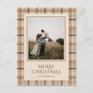 Cartão Postal De Festividades Elegante Xadrez de Tartan Neutro Foto Natal