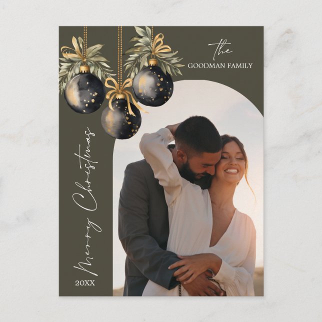 Cartão Postal De Festividades Elegantes Enfeites Pretos e Dourados Arco Foto Fer (Frente)