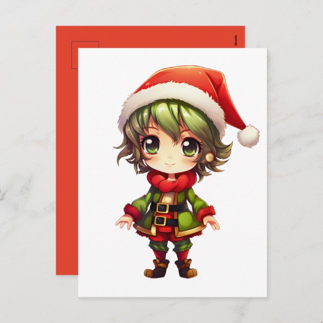 Cartão Postal De Festividades Elf de Animação Bonita (Frente/Verso)