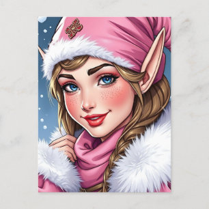 Cartão Postal De Festividades Elf Rosa Bonito Feliz Natal Personalizado