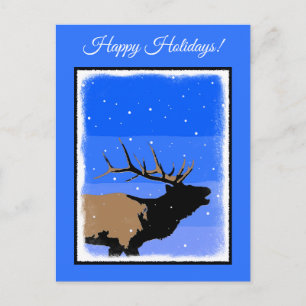 Cartão Postal De Festividades Elk Bugling no inverno - Arte original sobre a vid
