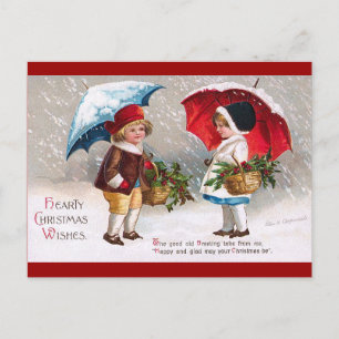 Cartão Postal De Festividades Ellen H. Clapsaddle - Duas Crianças com Guarda-chu