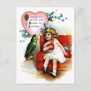 Cartão Postal De Festividades Ellen H. Clapsaddle: Garota Namorados com papagaio