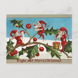 CARTÃO POSTAL DE FESTIVIDADES ELVES DE NATAL VERMELHO FUNNADO,HOLLYBERRIES,MISTL