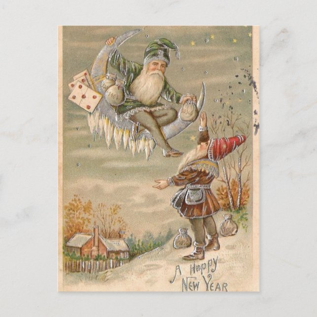 Cartão Postal De Festividades Elves e Lua (Frente)