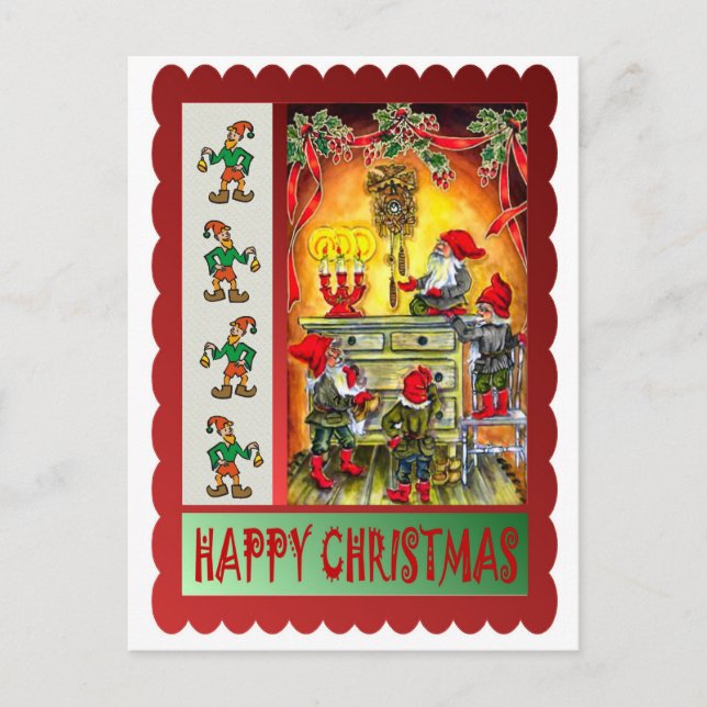 Cartão Postal De Festividades Elves em casa (Frente)