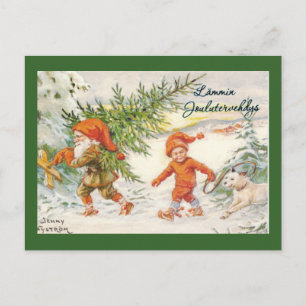Cartão Postal De Festividades Elves Harvesting Christmas Trees