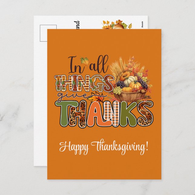 Cartão Postal De Festividades Em Todas As Coisas, Obrigados Felizes Ação de Graç (Frente/Verso)