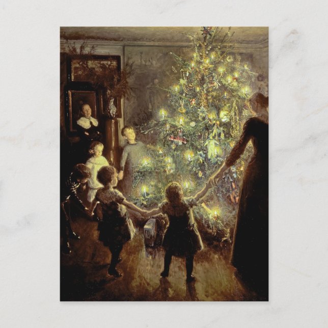 Cartão Postal De Festividades Em torno da árvore de Natal (Frente)