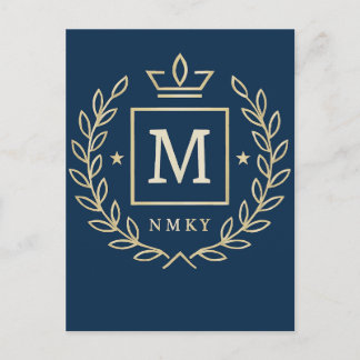 Cartão Postal De Festividades "Emblema Real NMKY – Design de Brasão com Monogram