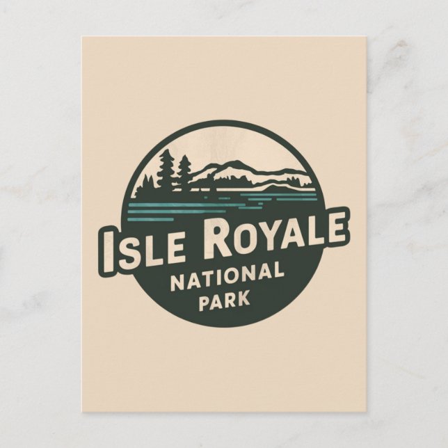Cartão Postal De Festividades Emblema Retro do Parque Nacional de Isle Royale (Frente)